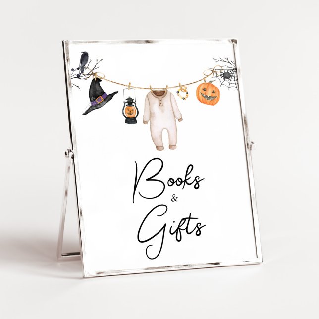 Poster Livros e presentes de Chá de fraldas do Boo Hallow (Halloween Baby Clothes Baby Shower Books and Gifts Sign)