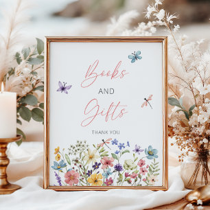 Poster Livros e presentes de Chás de fraldas de borboleta