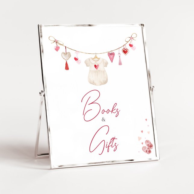 Poster Livros e presentes de doce namorados (A Little Sweetheart Valentine Baby Shower Books and Gifts Sign)