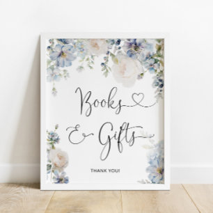 Poster Livros e presentes de flores azuis empoeiradas