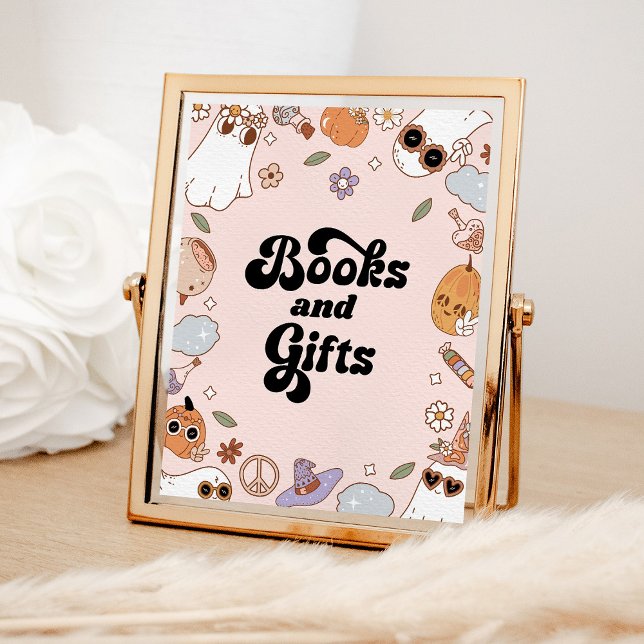 Poster Livros e presentes Groovy Halloween Chá de fraldas (Criador carregado)