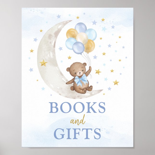 Poster Livros e presentes Lua Urso Azul Dourado (Frente)