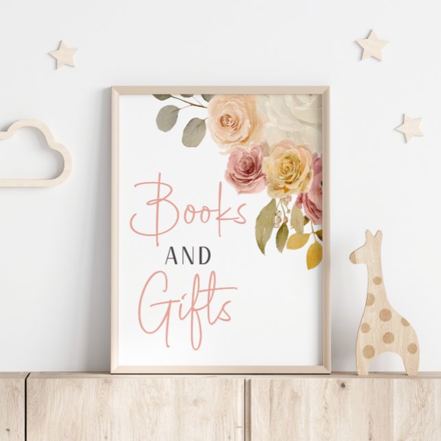 Poster Livros e Presentes para Chá de Bebê Floral Soft Ou (Criador carregado)