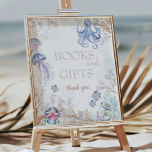 Poster Livros e Presentes para Chá de Bebê Vida Marinha C