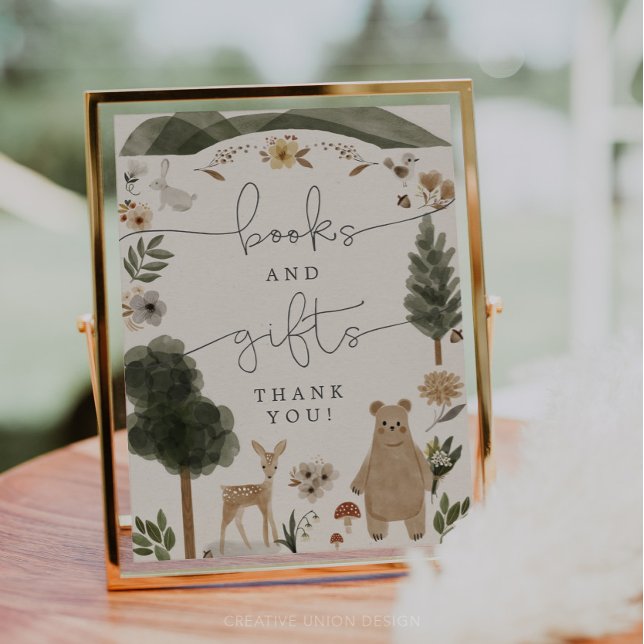 Poster Livros E Presentes Sinais Chá de fraldas Woodland (Criador carregado)