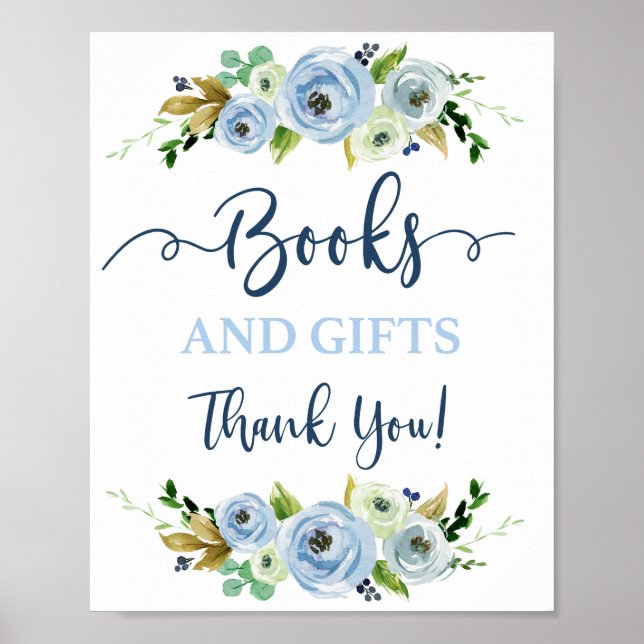 Poster Livros e presentes sinal azul floral (Frente)