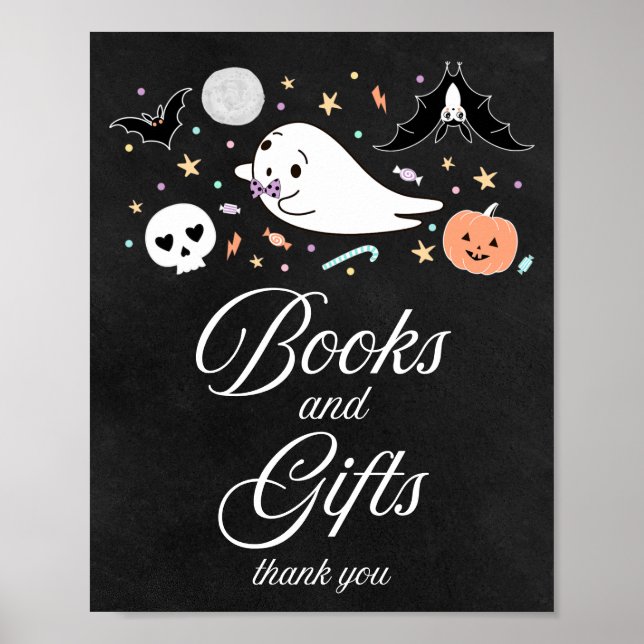 Poster Livros e Presentes Sinal de Chá de Bebê de Hallowe (Frente)