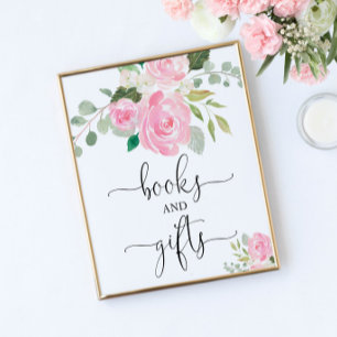 Poster Livros florais cor-de-rosa pincelado e sinal de ch
