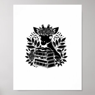 Poster Livros Giraffe Bookworm Biblioteca Livro Leitura B