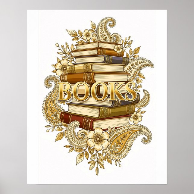 Poster Livros Leitores Escritores Bibliófilos Tom de Ouro (Frente)