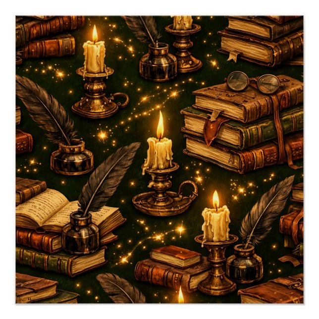 Pôster Livros Mágicos da Dark Academia Vintage (Frente)