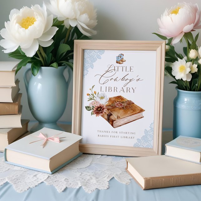 Poster Livros Ocidentais para a Biblioteca do Bebê-Pequen (Western Books for Baby Little Cowboy's Library Poster)