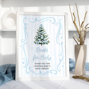 Poster Livros para Bebê Churras de Natal Azul para Chá de