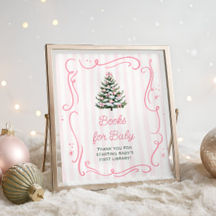 Poster Livros para Bebê de Chuveiro de Bebê Rosa Árvore d