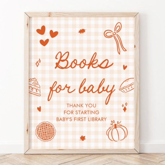 Poster Livros para Chamada de Bebê Fall Cutie Pie para Jo (Fall Cutie Pie Baby Shower Books for Baby Game Sign)