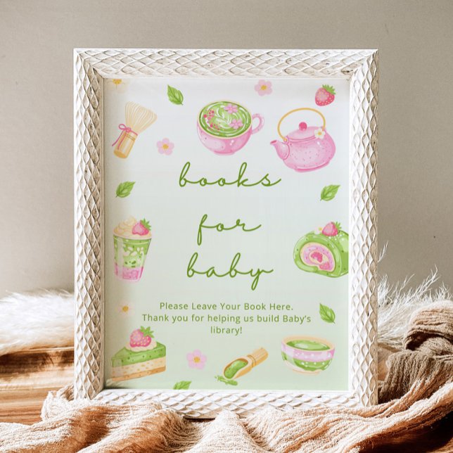Poster Livros para o chá de bebê Matcha Tea Rosa (Criador carregado)