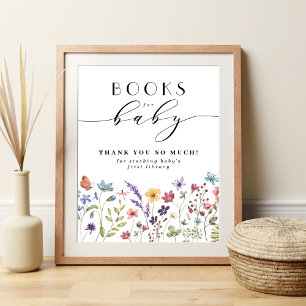 Poster Livros para o chá de fraldas de primavera de flor 