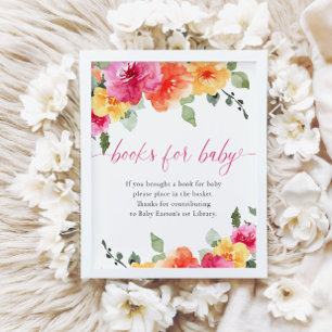 Poster Livros para o chá de fraldas floral brilhante colo