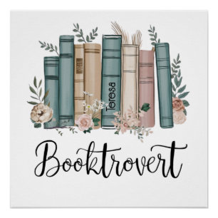 Pôster Livros personalizados de aquarela Booktrovert na p