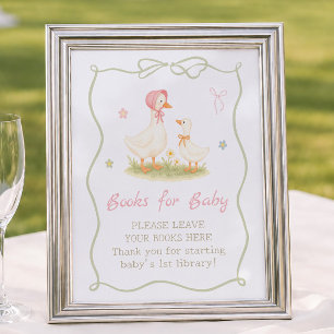Poster Livros Rosa Silly Goose para Chás de Bebê para Beb