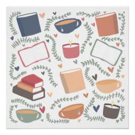 Pôster Livros, Velas E Chá