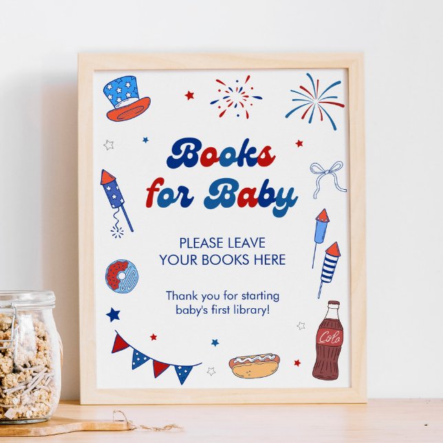 Poster Livros Vermelho Branco e Devido para Chás de Bebê (Criador carregado)