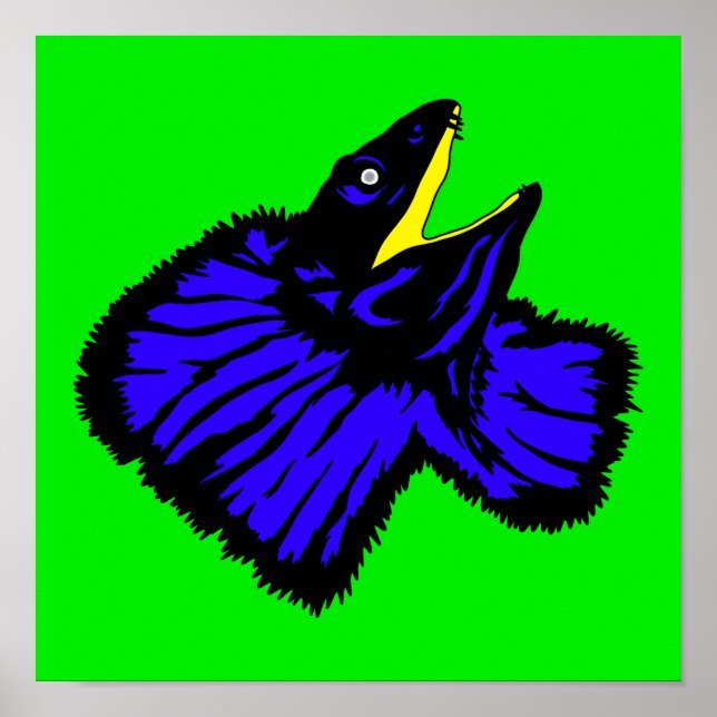 Poster Lizard de pescoço Azul de Neon Estilizado (Frente)