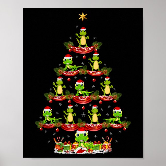 Poster Lizard Xmas Lighting Papais noeis Lizard Árvore de (Frente)