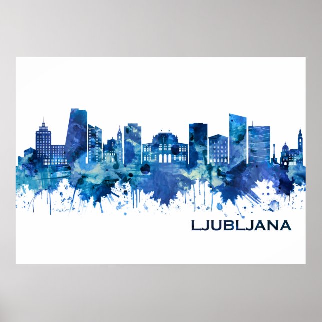 Poster Ljubljana Eslovênia Skyline Blue (Frente)