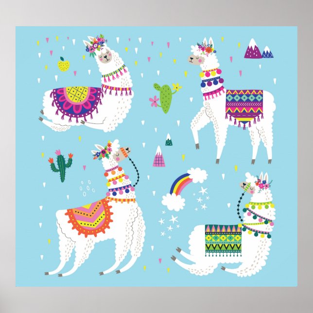 Poster Llama & Cactus: Conjunto de Vintagens Bonito (Frente)