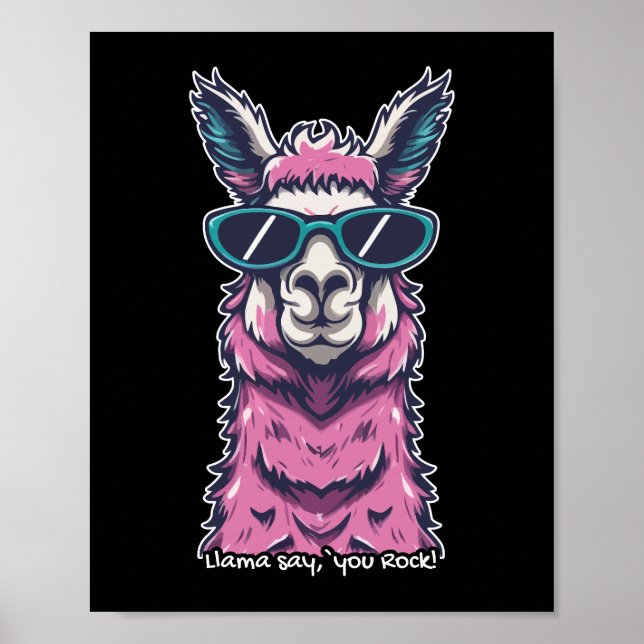 Poster Llama diz que você é Rock | pose Quirky em óculos  (Frente)