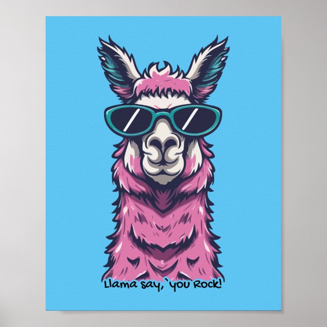 Poster Llama diz que você é Rock | pose Quirky em óculos  (Frente)