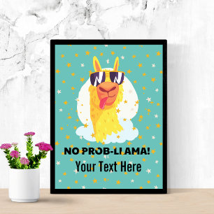 Poster Llama Engraçado Fofo Sem Problemas com Estrelas