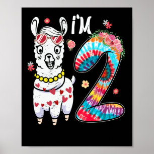 Poster Llama, eu tenho 2 anos segundo aniversário Tie Dy