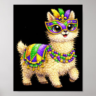 Poster Llama Mardi Gras Nola Contas de Festa Fofa Criança