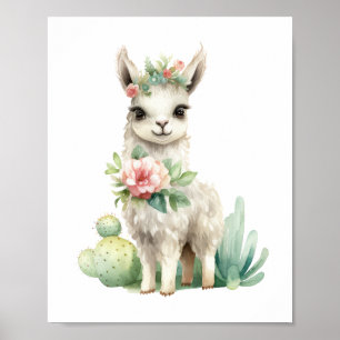 Poster Llama Nursery Decor Cute Llama Watercolor