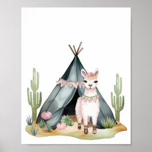 Poster Llama Nursery Decor Cute Llama Watercolor