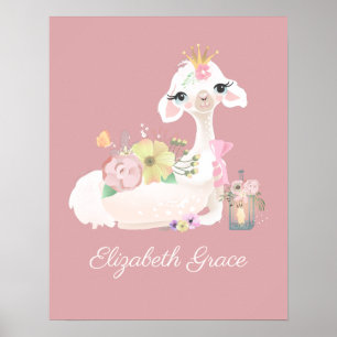 Poster Llama Rosa e Branco com Flores Feminino