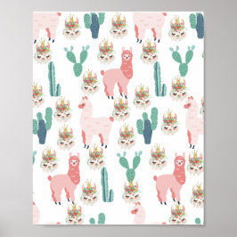 Poster Llama rosa e cacto verde