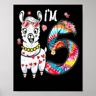 Poster Llama, tenho 5 anos 5 de aniversário, Tie Dye Faz