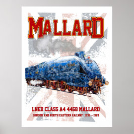 Poster LNER Class A4 Mallard locomotive Union Jack flag
