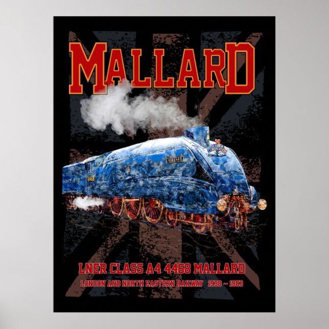 Poster LNER Classe A4 Mallard Locomotiva bandeira da Uniã (Frente)