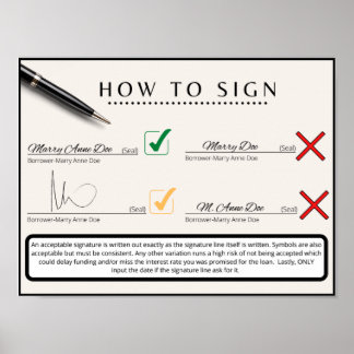 Poster Loan Signing Agent: How to sign, Signature Example