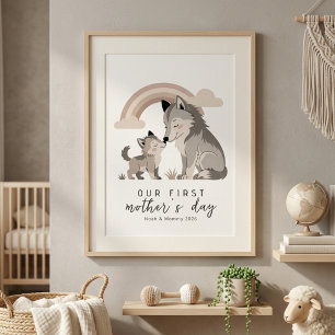 Poster Loba Pastel Mãe Filhote Primeiro Dia das Mães Berç