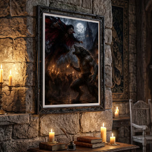 Poster Lobisomem vs Vampiro Batalha de Fantasia Medieval