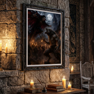 Poster Lobisomem vs Vampiro Batalha de Fantasia Medieval