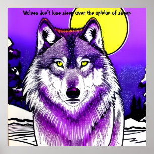 Poster Lobo à lua. Citando Aristóteles. Editável.
