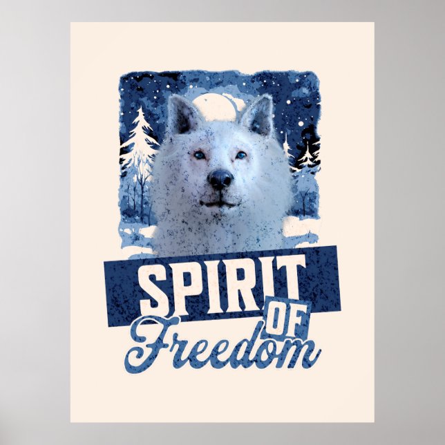 Poster Lobo Ártico Espírito de Liberdade Desenho de Vida  (Frente)