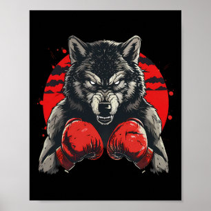 Poster Lobo Boxeador Com Luvas de Boxe Kickboxing Boxe Di