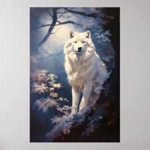 Poster Lobo Branco Adorável Baixo da Lua